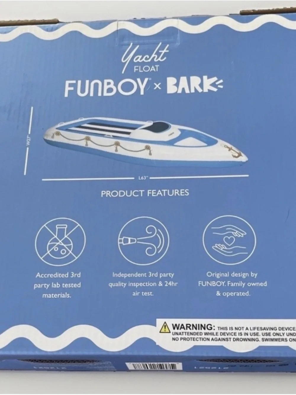 Funboy x Bark Yacht Dog Luxury Pool Float Life Water Pet Toy 63x27 NIB